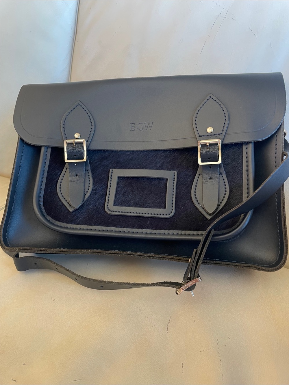 🇬🇧 The Cambridge Satchel Company-Black Leather and Calf Skin Messenger Bag